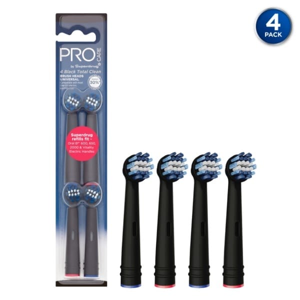 Superdrug ProCare Total Clean Black Toothbrush Heads x4 GOODS Superdrug   