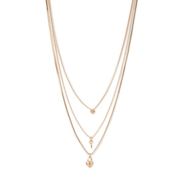 Superdrug Gold Tone Triple Layer Lock Necklace