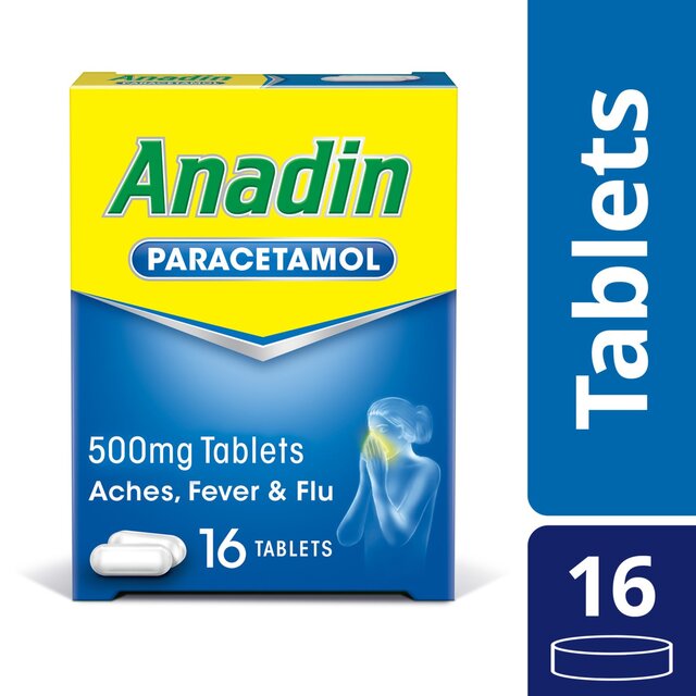 Anadin Paracetamol Pain Relief for Headaches Cold & Flu Tablets 16    16 per pack - McGrocer