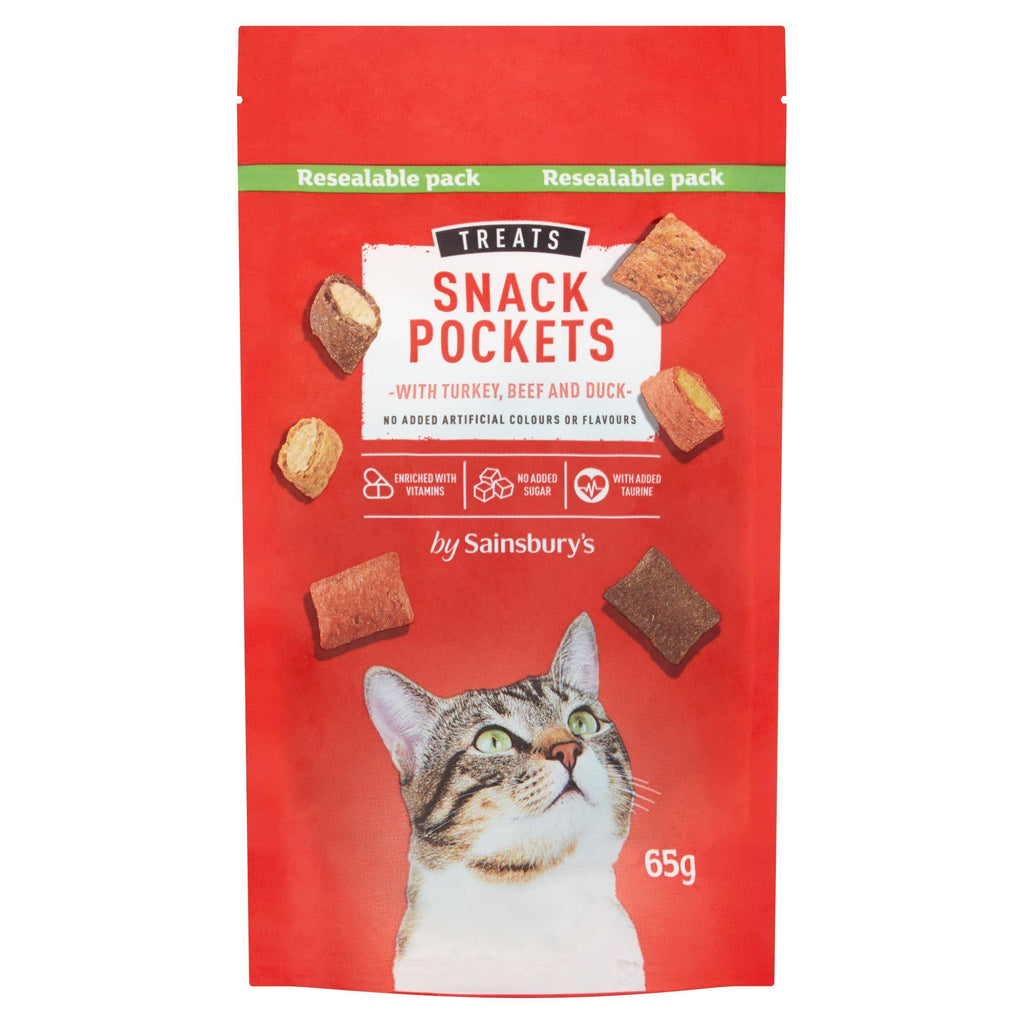 Sainsbury's Cat Treat Snack Pockets with Turkey, Beef & Duck 65g