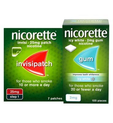 Nicorette Starter Bundle: Nicorette Invisi 25mg Patch 7s & Icy White 2mg Gum 105 Pieces