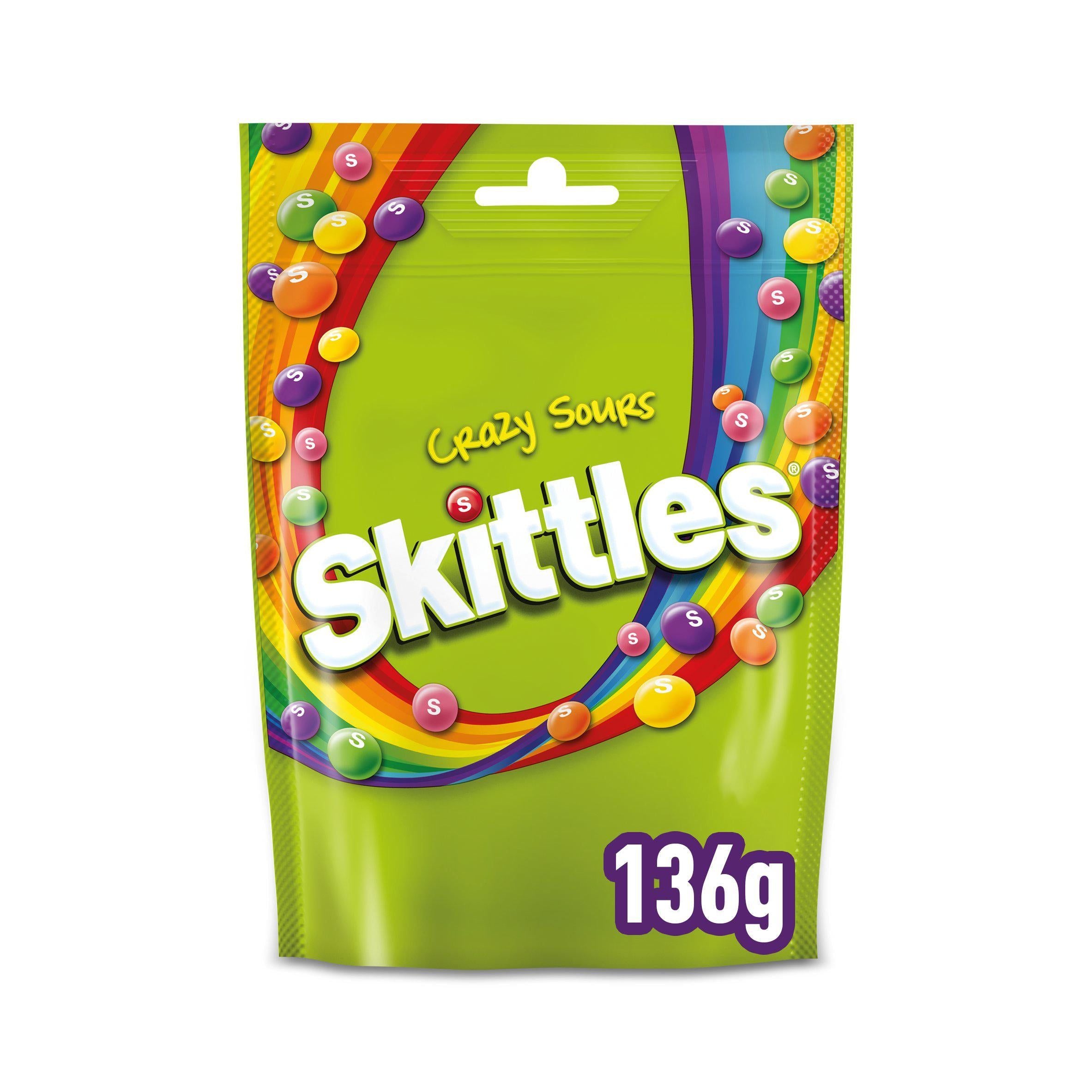 Skittles Vegan Chewy Crazy Sour Sweets Fruit Flavoured Pouch Bag 136g GOODS Sainsburys   