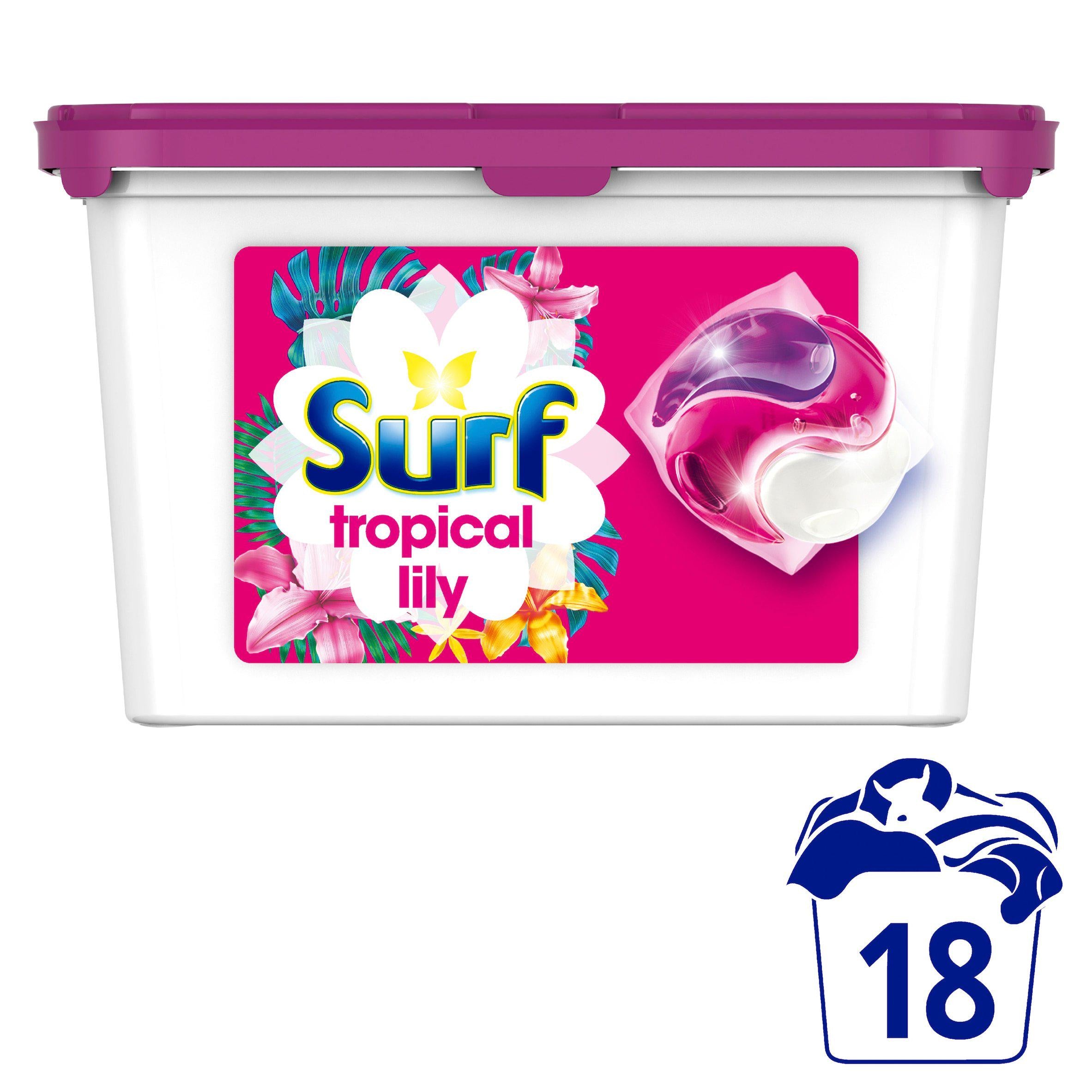 Surf Tropical Lily 3 in 1 Laundry Detergent Washing Capsules 18 Washes detergents & washing powder Sainsburys   