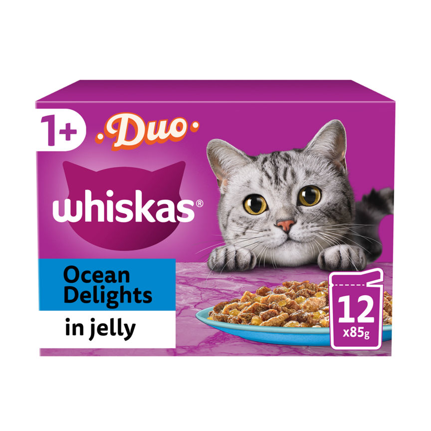 Whiskas 1+ Duo Ocean Delights Adult Wet Cat Food Pouches in Jelly