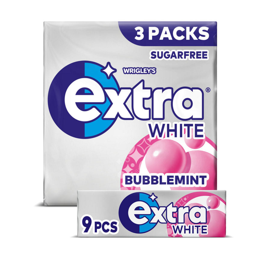 Wrigley's Extra White Bubblemint Sugar Free Chewing Gum 3 x 9 Pieces