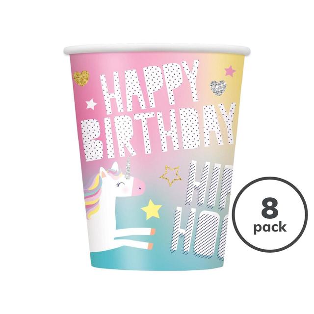 Unicorn Birthday Recyclable Paper Cups   8 per pack GOODS M&S   