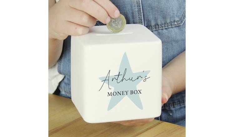 Personalised Message Blue Star Ceramic Money Box