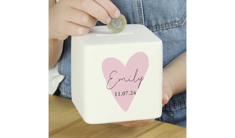 Personalised Message Pink Heart Money Box