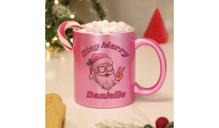 Personalised Message Stay Merry Santa Mug - Pink