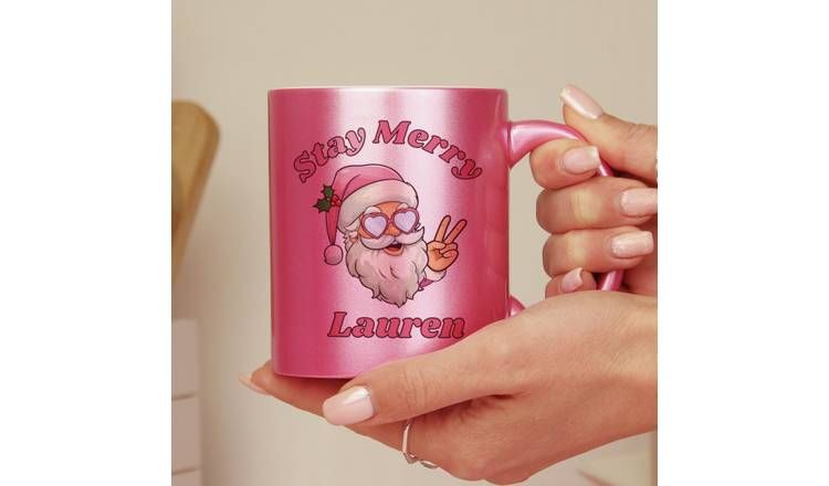 Personalised Message Stay Merry Santa Mug - Pink