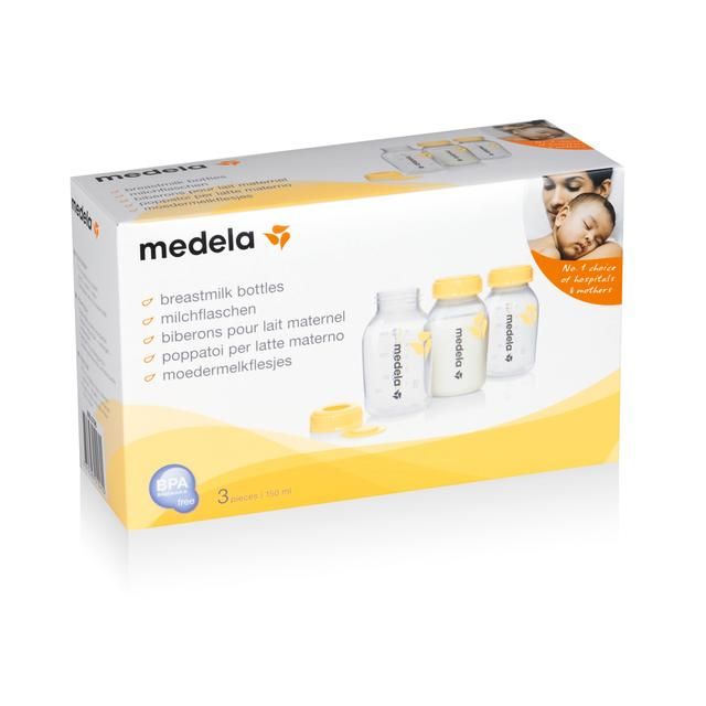 Medela Breastmilk Storage Bottles with lid (pack of 3)   3 per pack