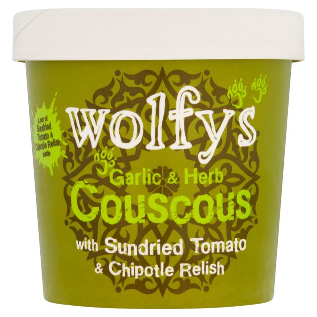 Wolfy's Garlic & Herb Couscous with Sundried Tomato & Chipotle Relish   96g GOODS M&S   