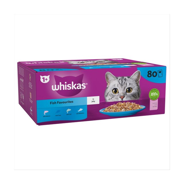 Whiskas 1+ Adult Wet Cat Food Pouches Fish Favourites in Jelly   80 x 85g GOODS M&S   