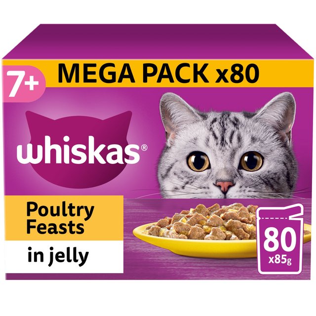 Whiskas 7+ Senior Wet Cat Food Poultry Feasts in Jelly   80 x 85g