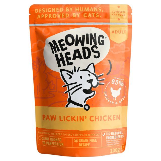 Meowing Heads Paw Lickin' Chicken Wet Cat Food Pouch   100g