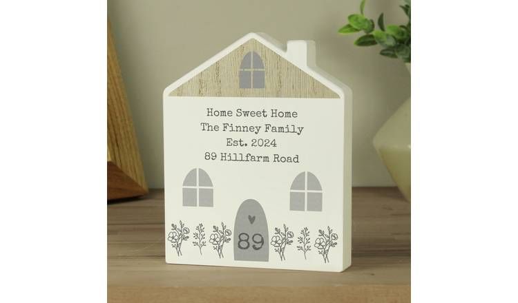 Personalised Message Grey Wooden House Ornament