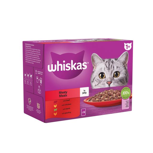 Whiskas 1+ Adult Wet Cat Food Pouches Meaty Meals in Jelly   12 x 85g GOODS M&S   