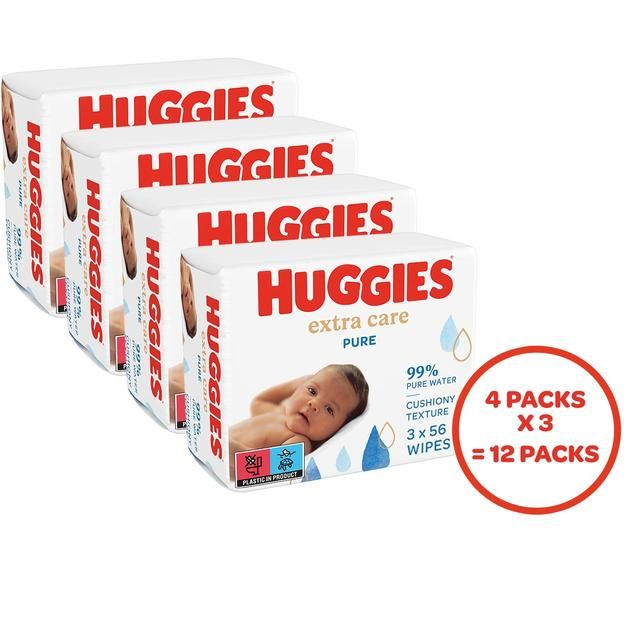 Huggies Extra Care Sensitive 99% Water Baby Wipes Jumbo Pack   12 x 56 per pack