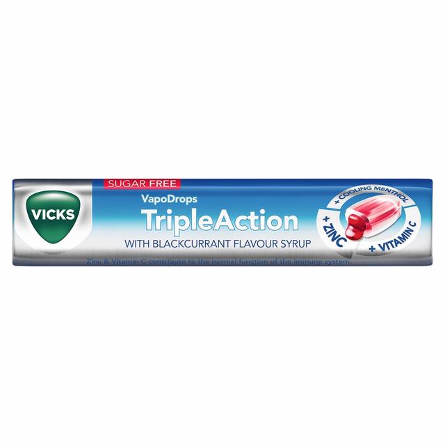 Vicks Triple Action Lozenges Blackcurrent Sugar Free   42g