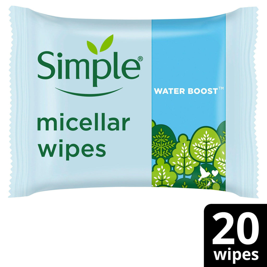 Simple Kind to Skin Water Boost Micellar Biodegradable Cleansing Facial Wipes x20