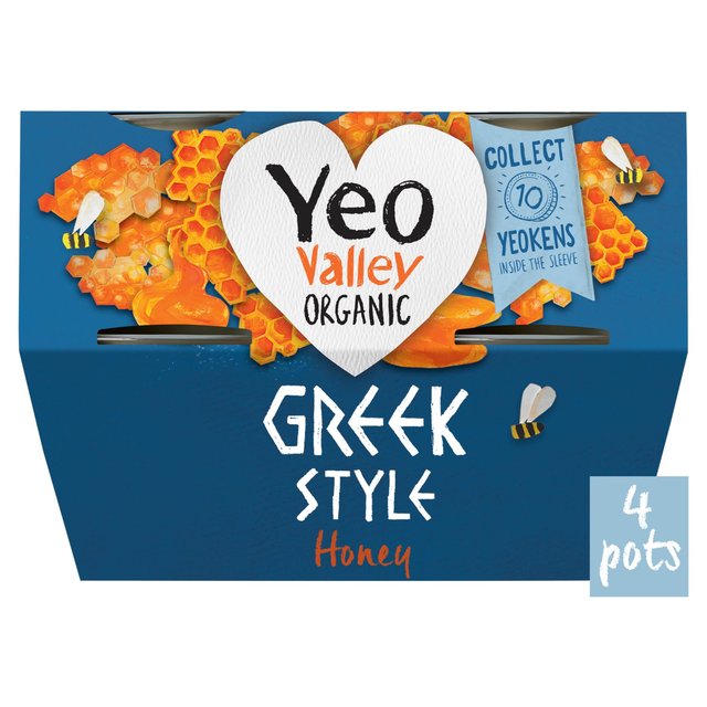 Yeo Valley Organic Greek Style with Honey Yoghurt    4 x 100g