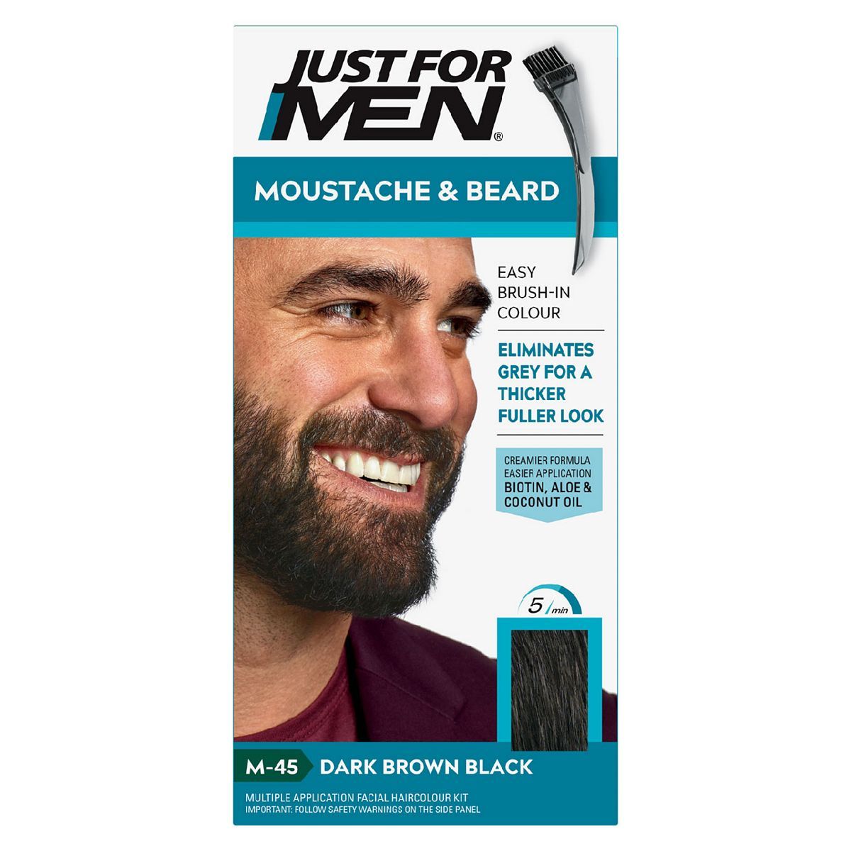 Just For Men Moustache &amp; Beard Brush-In Colour Gel, Dark Brown - Black