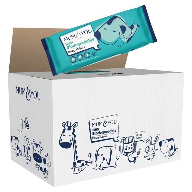 Mum & You 100% Biodegradable Baby Wipes Jumbo Pack   12 x 56 per pack