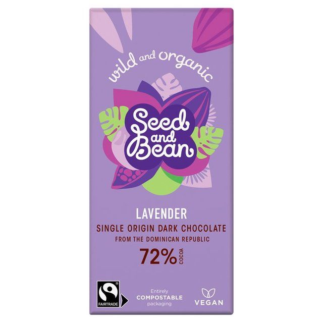 Seed & Bean Organic Extra Dark Chocolate Bar 72% Lavender   85g