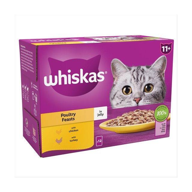 Whiskas 11+ Senior Wet Cat Food Poultry Feasts in Jelly   12 x 85g