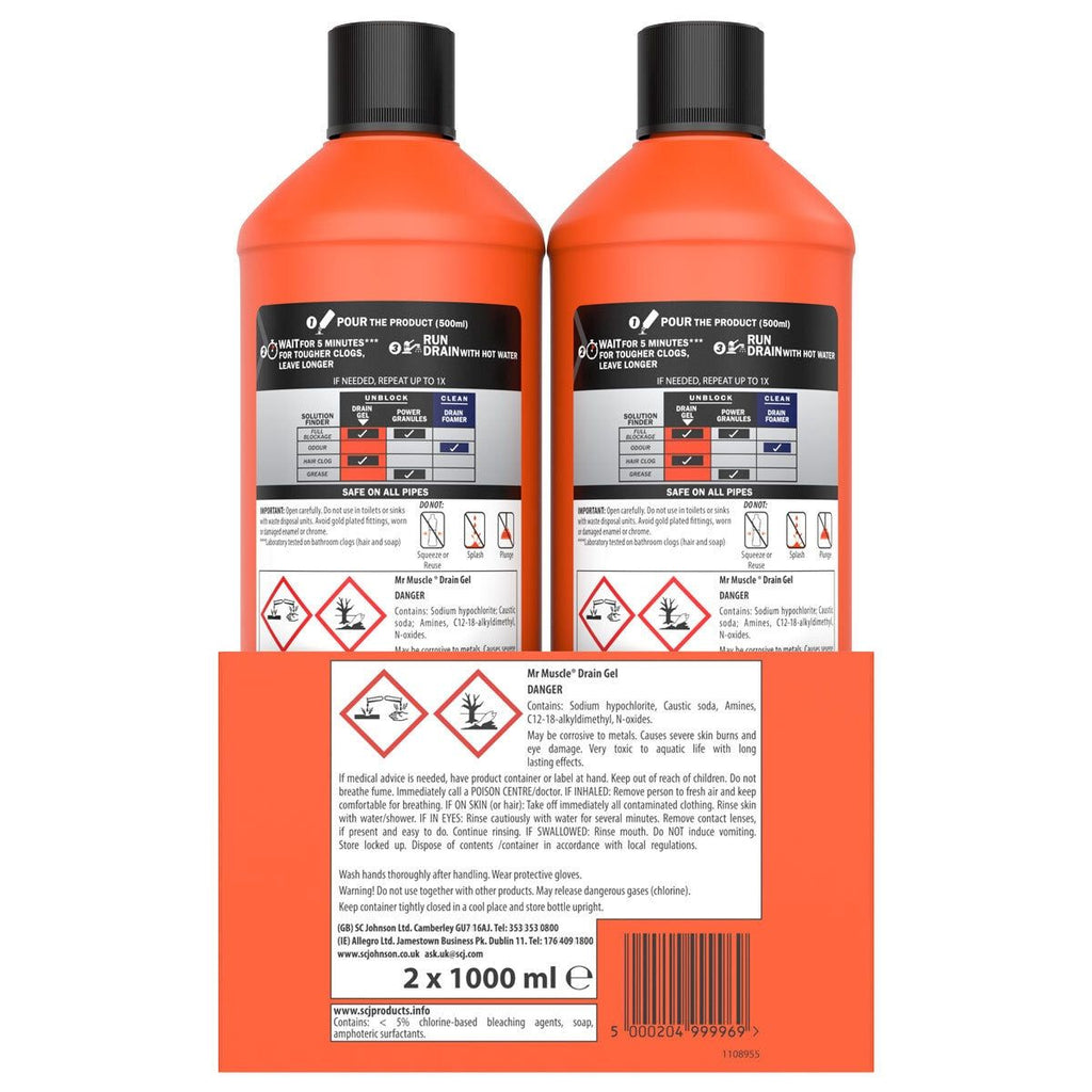 Mr Muscle Kitchen + Bathroom Drain Gel, 2 x 1L