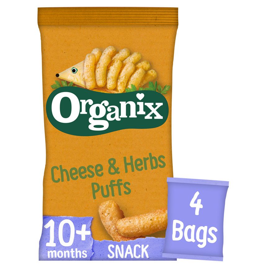 Organix Cheese & Herb Organic Finger Food Toddler Snack Corn Puffs Multipack 4x15g Baby Food ASDA   