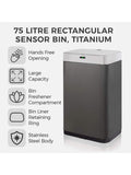 Tower Grey 75L Rectangular Sensor Bin