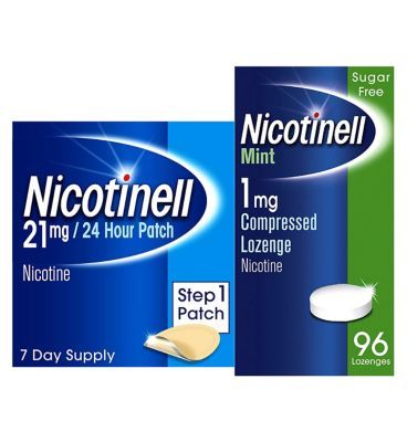 Nicotinell Mint Lozenge 1 mg 96 Pieces & Step 1 21 mg Patch Bundle General Health & Remedies Boots   