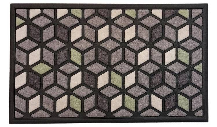 Primeur Geometric Scrape & Sorb Black Cut Pile Doormat