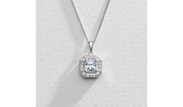 Revere Sterling Silver Square Halo Pendant Necklace GOODS Argos