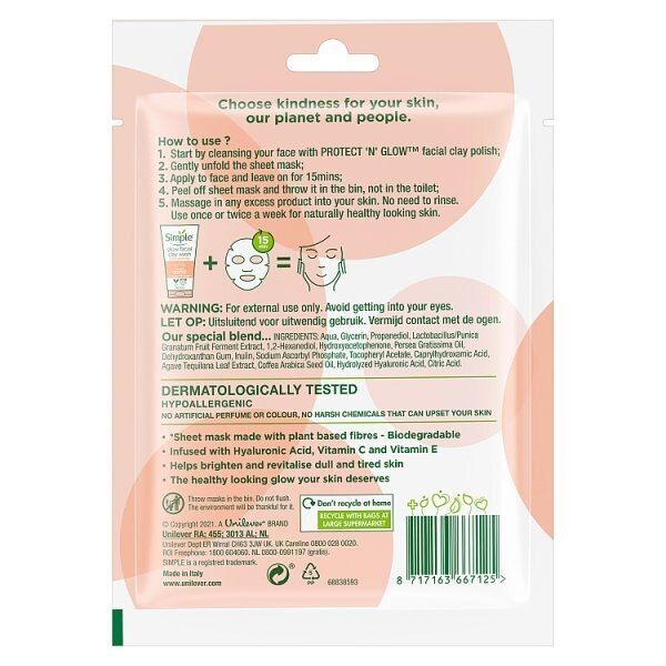 Simple Kind to Skin Radiance Boosting Sheet Mask 1 PC GOODS Superdrug   