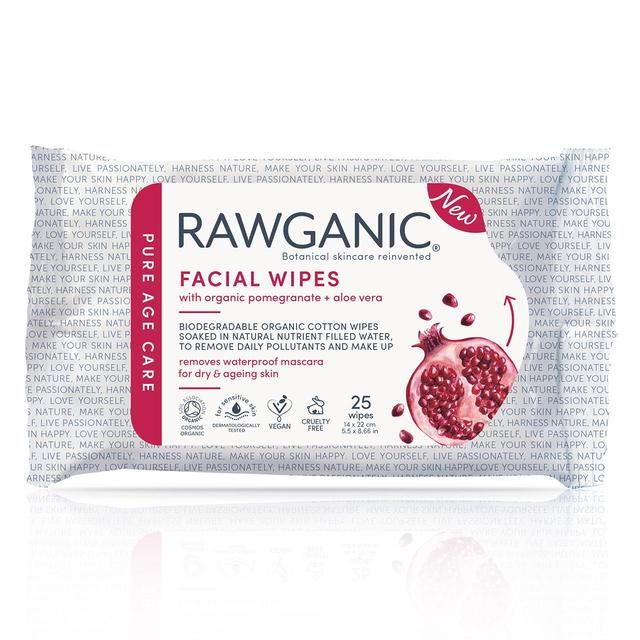 Rawganic Organic Cotton Anti-Aging Facial Cleansing Wipes   25 per pack