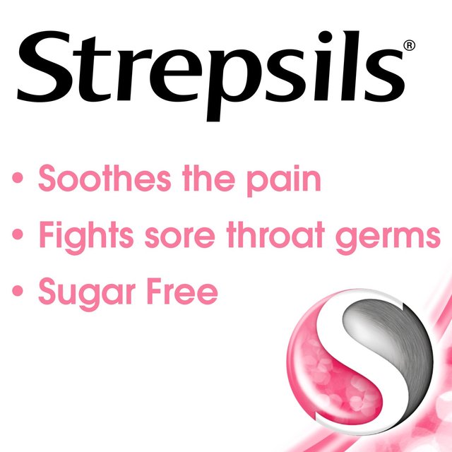 Strepsils Strawberry Sugar Free Sore Throat Lozenges   36 per pack