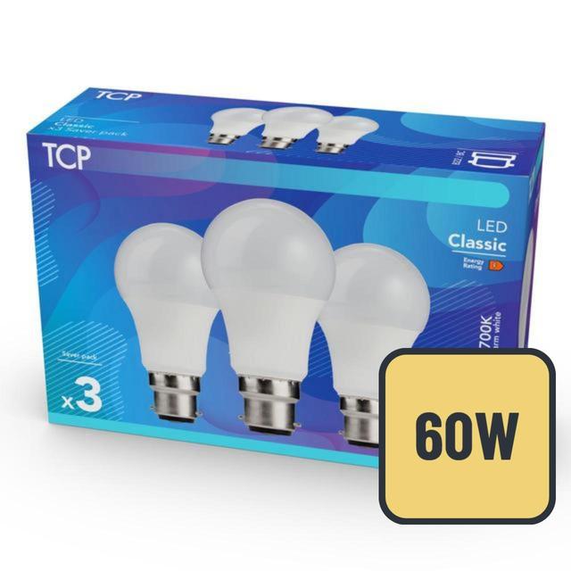 TCP Classic LED Bayonet 60W Light Bulbs   3 per pack