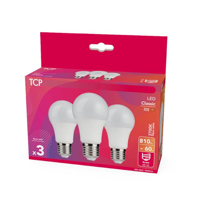 TCP Classic LED Screw 60W Light Bulbs   3 per pack