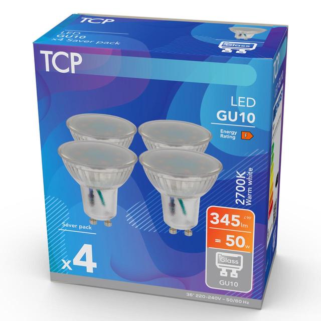 TCP Spotlight Glass GU10 50W Light Bulbs   4 per pack