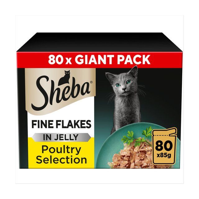 Sheba Fine Flakes Cat Food Pouches Poultry in Jelly Giant Pack    80 x 85g