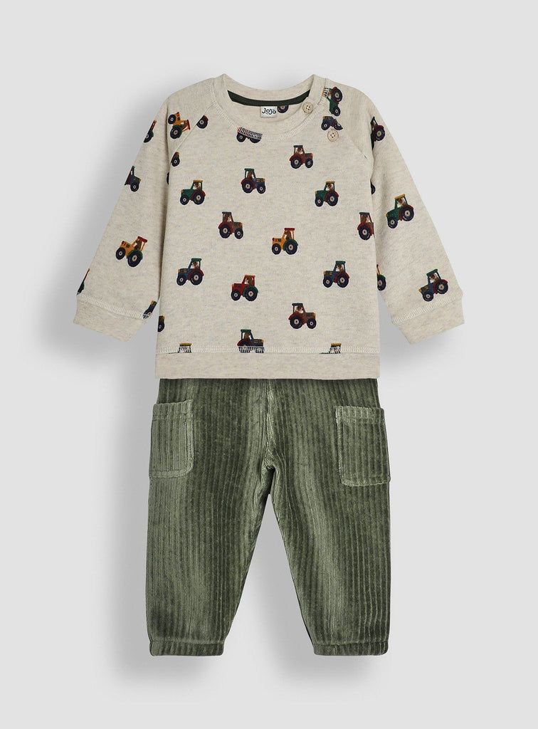 JOJO MAMAN BÉBÉ Tractor Print Sweatshirt & Velour Cargo Jogger Set Up To 3 mths