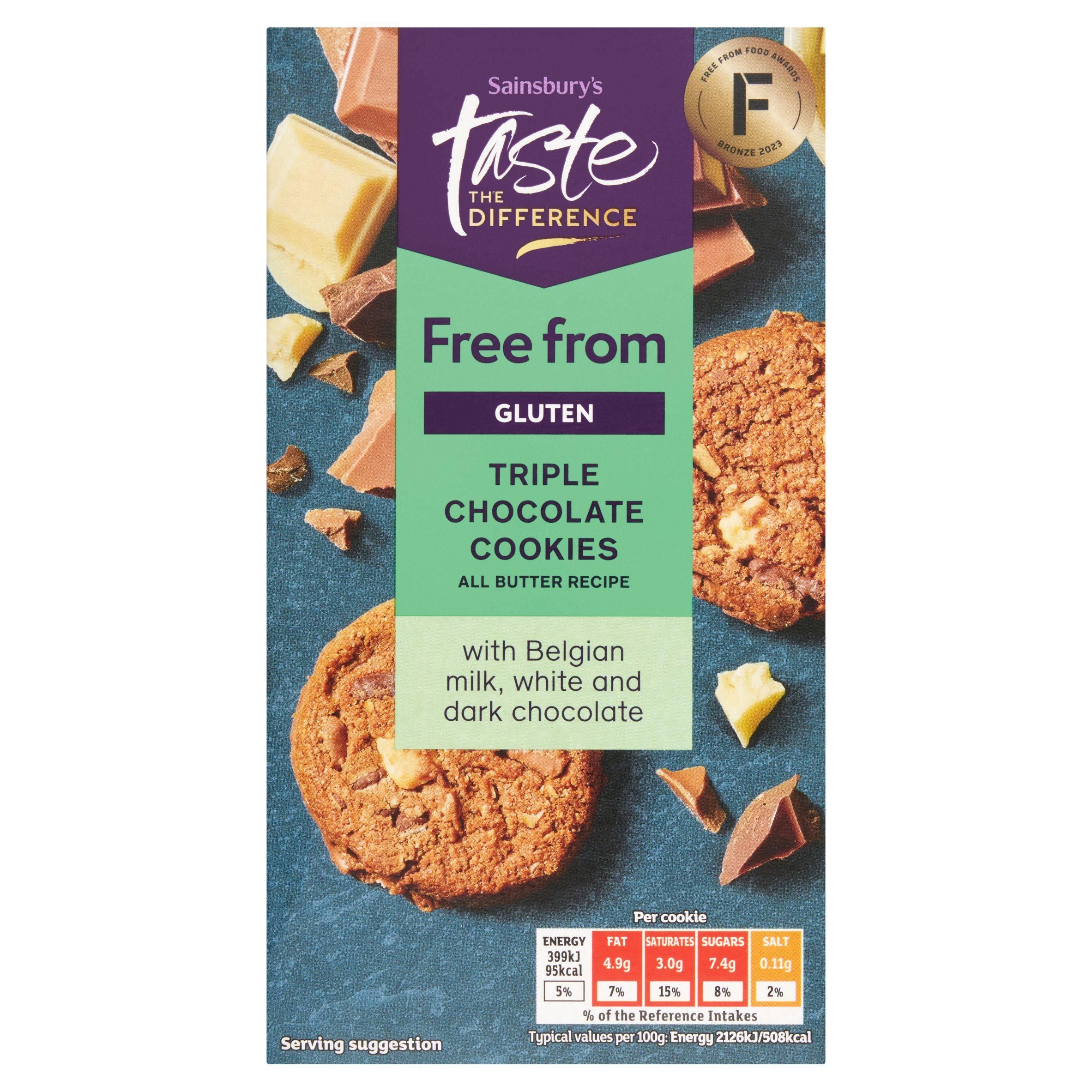 Sainsbury's Free From Triple Chocolate Cookies, Taste the Difference 150g gluten free Sainsburys   