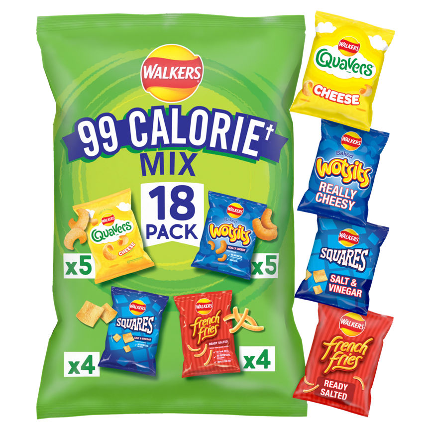 Walkers 99 Calorie Mix Multipack Snacks Crisps 18 Pack