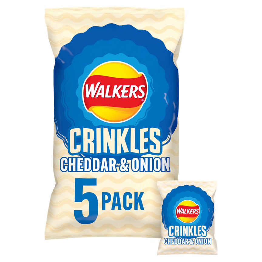 Walkers Crinkles Cheddar Cheese & Onion Multipack Crisps 5x23g