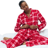 M&S Womens Checked Pyjama Set, XXL, Red & White