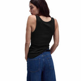 M&S Womens Cotton Rich Ribbed Slim Fit Vest Top, Size 12, Black