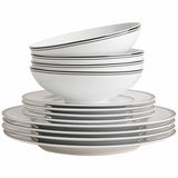 M&S 12 Piece Maxim Rim Dinner Set, One Size, Black Mix