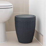 Addis Faux Rattan Swing Lid Bathroom Bin Charcoal Grey